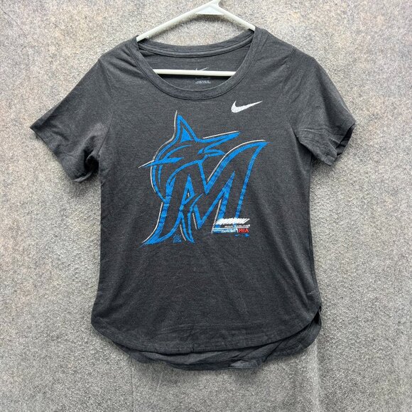 Miami Marlins Shirt Womens Small Charcoal Gray Nike Big Graphic Print Tee - Picture 1 of 11